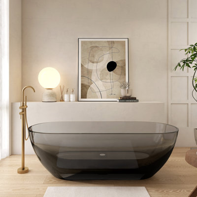 69" Freestanding Deep Soak Tub Solid Surface Soaking Bathtub