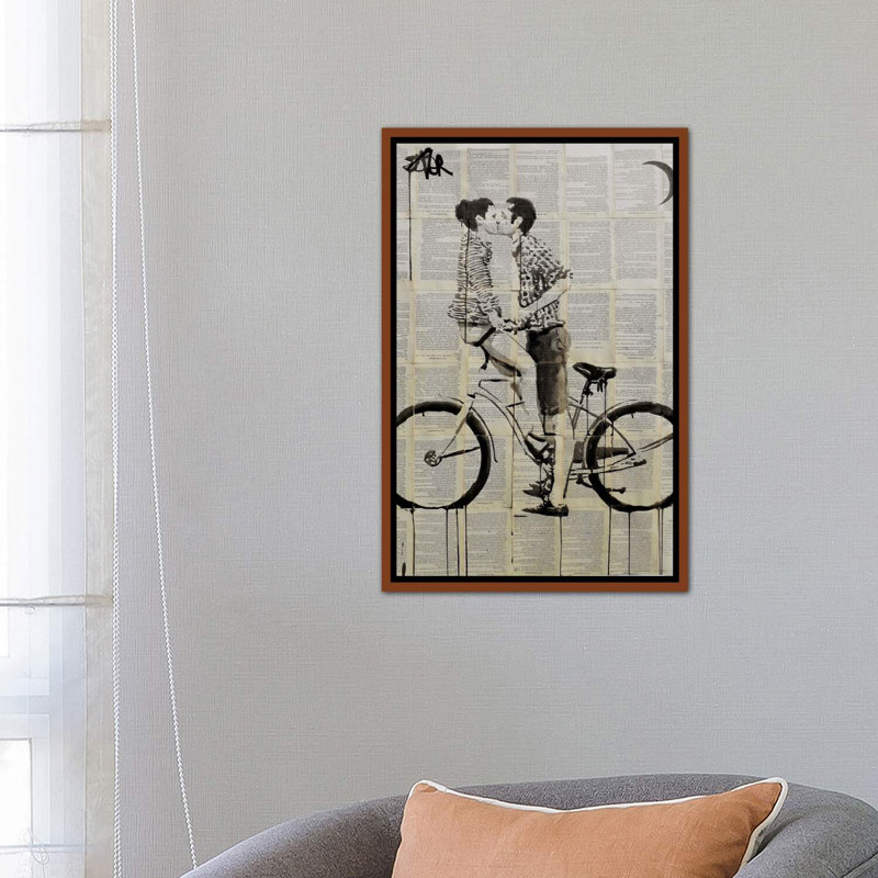 «Love cycle» par Loui Jover - reproduction d'art textuel, H 26 po x l 18 po x 1,5 po, Toile classique avec cadre brun