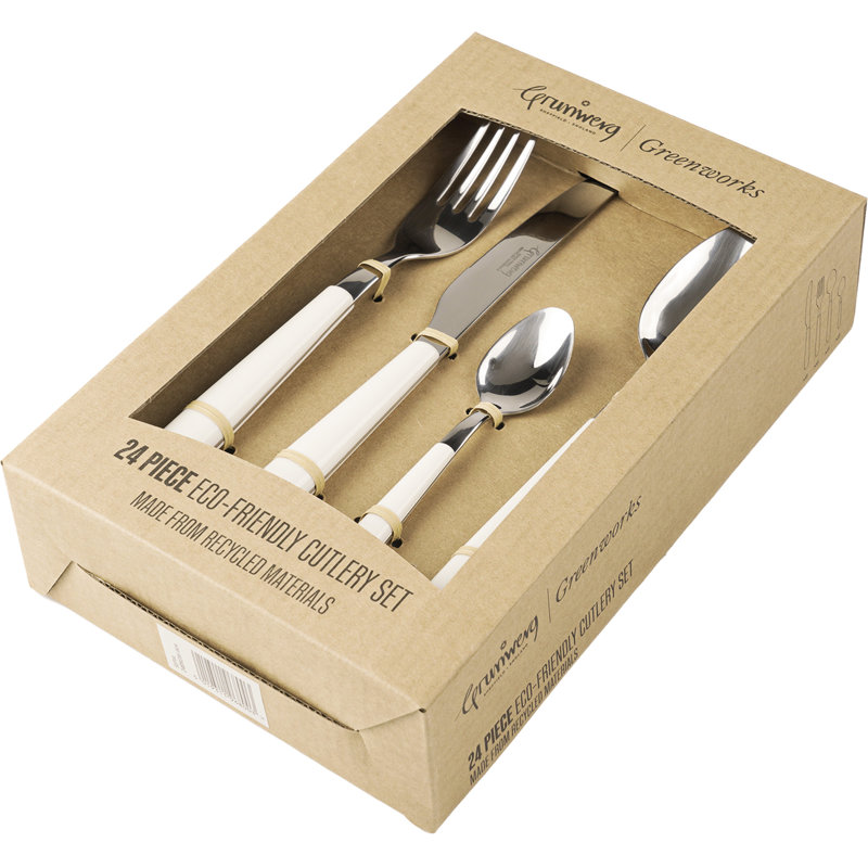Grunwerg Cutlery Greenworks, 24 Piece Cutlery Set , Service for 6, Wood Effect