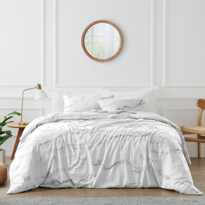 Ensemble d'édredon moderne et contemporain en microfibre noir / blanc 3 pièces Marble