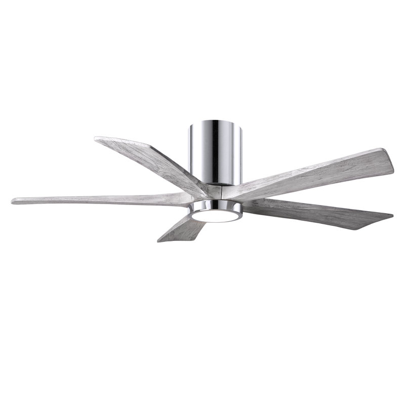 Irene Flushmount Light Kit 5 Blade LED Ceiling Fan, Polished Chrome, 52", Barn Wood Tone