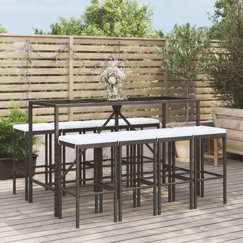 Ensemble de bar en osier avec tabourets Dalimil, Noir, Blanc
