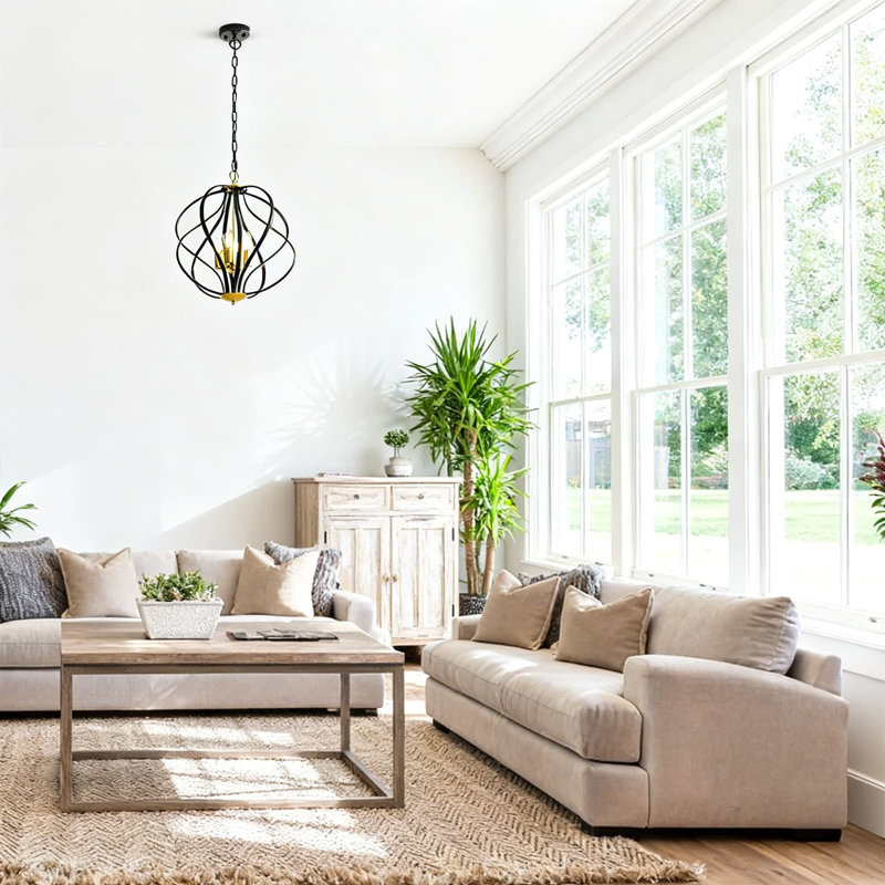 Luminaire suspendu sphérique industriel de 17 pouces, lustre géométrique à 4 lumières avec chaîne réglable pour salle à manger, cuisine, vestibule, vestibule et escalier