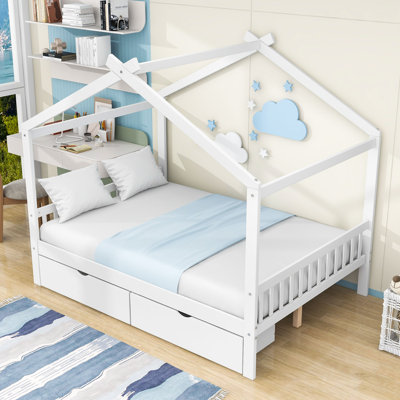 Millersburg Full Size House Shape Platform Bed with Two Drawers and Headboard by Harper Orchard