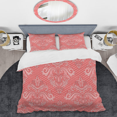Pink Damask Polyester Damask Duvet Cover