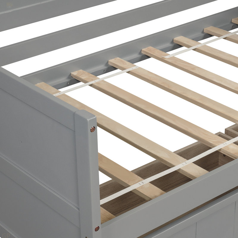 Lit de jour simple en bois avec 2 tiroirs, canapé-lit pour le salon de la chambre à coucher, Gris