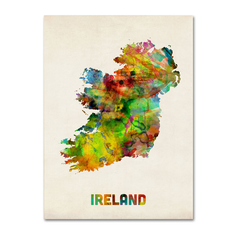 « ireland aquarelle map » par michael tompsett, impression sur toile tendue, H 47 po x l 35 po x P 2 po
