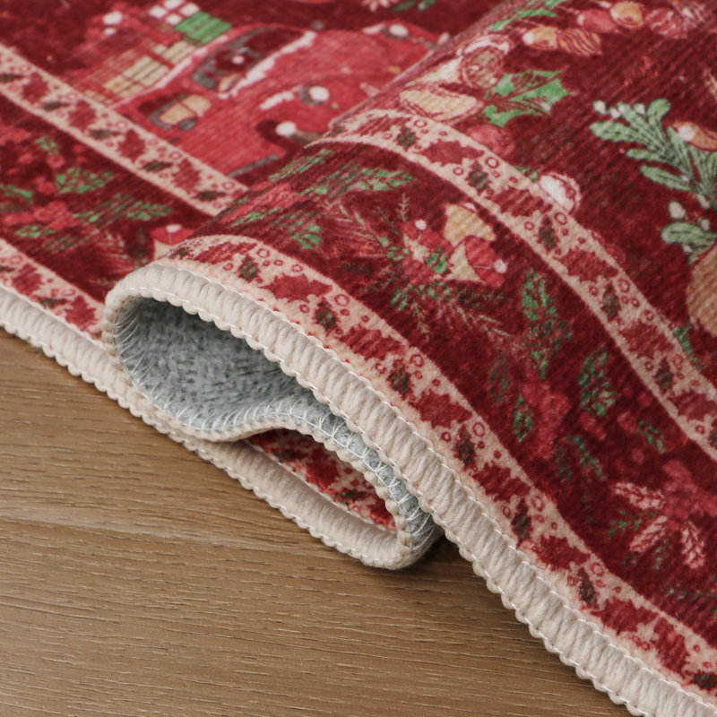 Tapis rouge lavable à la machine Christmas, Tapis de couloir 2 pi x 10 pi