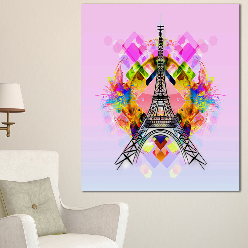 " Bright Eiffel Tower Cartoon ", 60" H x 28" W x 1.5" D, Wrapped Canvas
