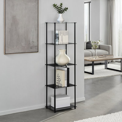 Beckett Etagere Glass Bookcase with Metal Poles