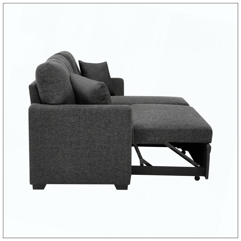 Linen Blend Upholstered Sectional Pull-Out Bed Chaise Storage