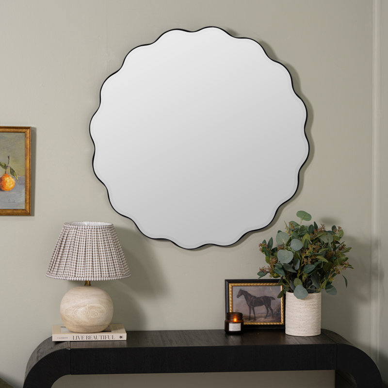 Cleo Scalloped Metal Mirror, Black