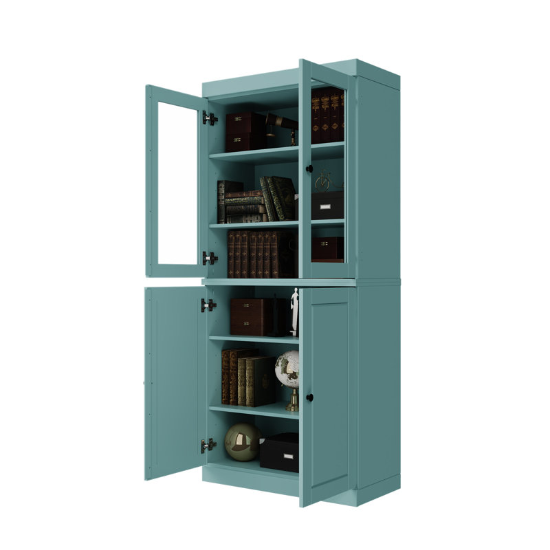 Vereniz Palace Imports 100% Solid Wood 6-Shelf Bookcase, Raised Panel & Clear Glass Doors, Adjustable Shelves, 32" Wide, 71.5" Tall