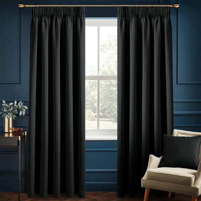 Moncear 100% Polyester Blackout Pencil Pleat Room Darkening 230 GSM Curtains (Set of 2)