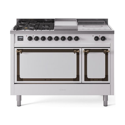 ILVE Nostalgie II Noblesse 48 in Dual Fuel Range, 5 Burner, Griddle, Frenchtop