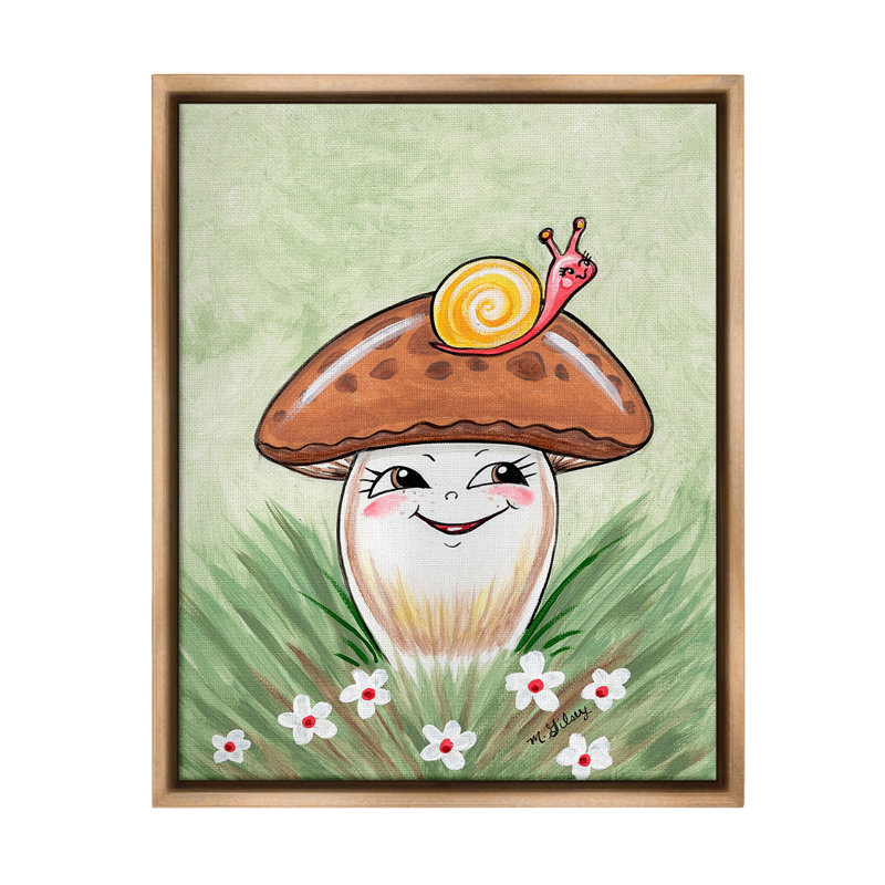 "Cadre souriant champignon et escargot flottant" par Michelle Gilsey sur, H 31 po x l 25 po, Cadre flottant orme Montalcino