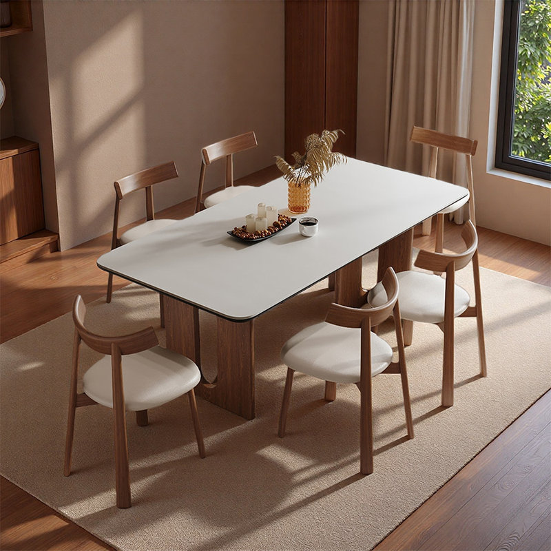 Ensembles de table à manger rétro élégants, H 29,53 po x L 62,99 po x l 31,5 po, 7 pièces : table, 6 chaises, Beige