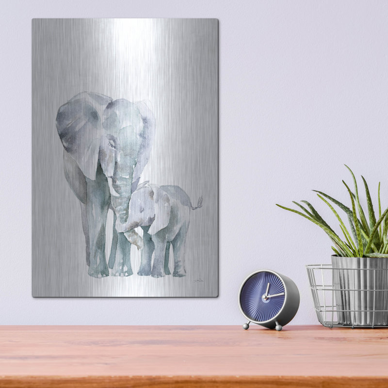 «Mama Elephant On White» par Katrina Pete, art mural en métal, H 16 po x l 12 po
