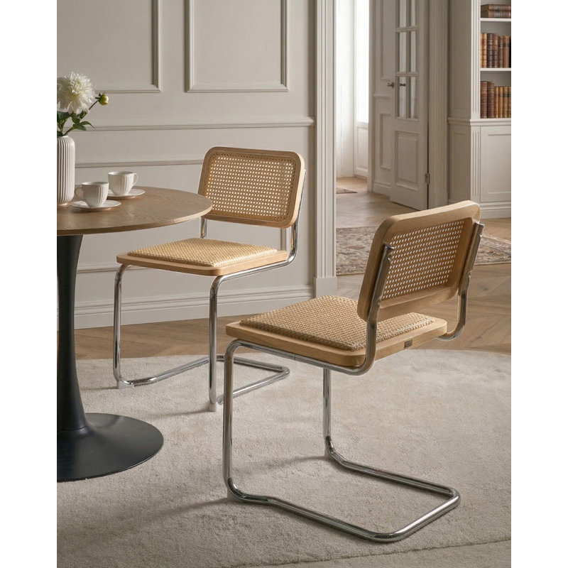 Alyias 49cm H Ladder Back Cantilever Chair, Light Wood