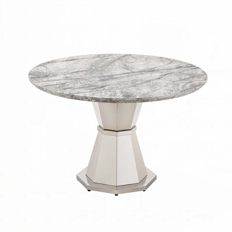47" Round Dining Table, Silver, Gray