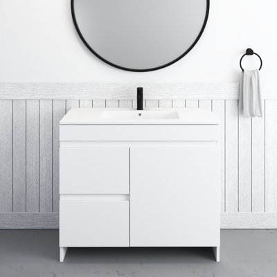 Shalem 36'' Free Standing Single Bathroom Vanity with Porcelain Top -  Ebern Designs, 864FB701E957491E96FF4C69CE131EDC