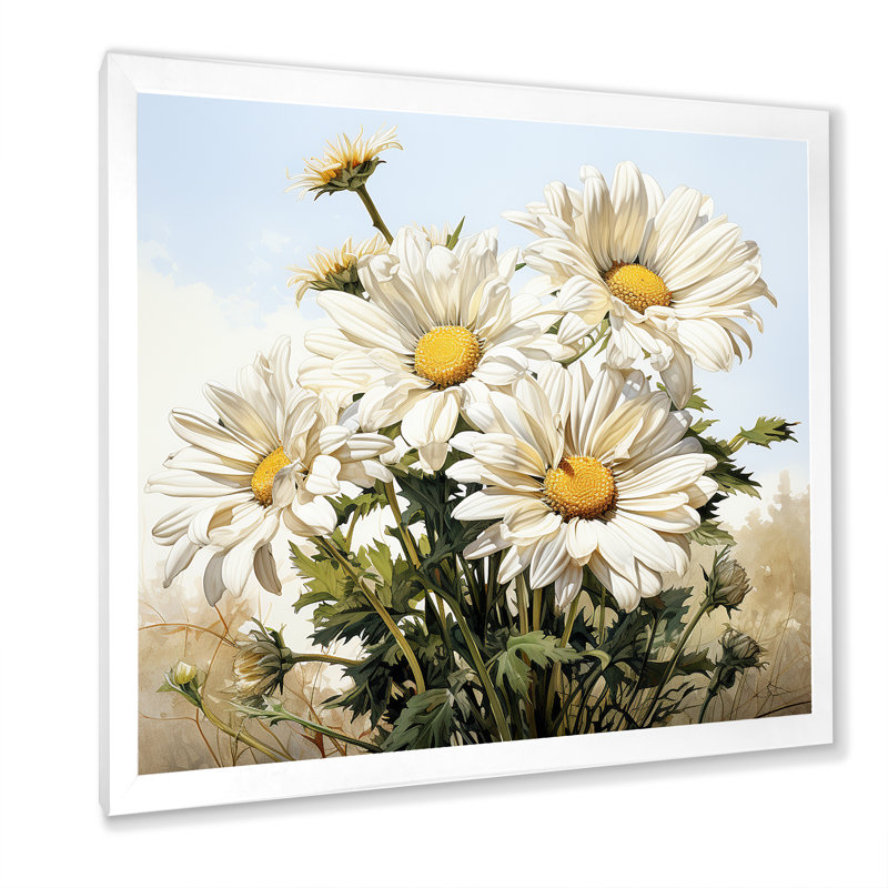 Fleurs blanches dans une forêt - marguerite blanche, Cadre simple blanc, H 36 po x l 36 po x P 1,5 po
