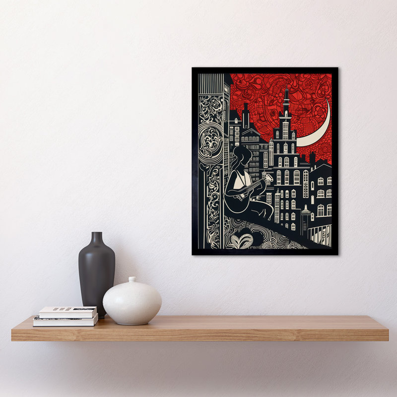 Bergner Street Musician Guitarist In Edinburgh Cityscape - Single Picture Frame Print
