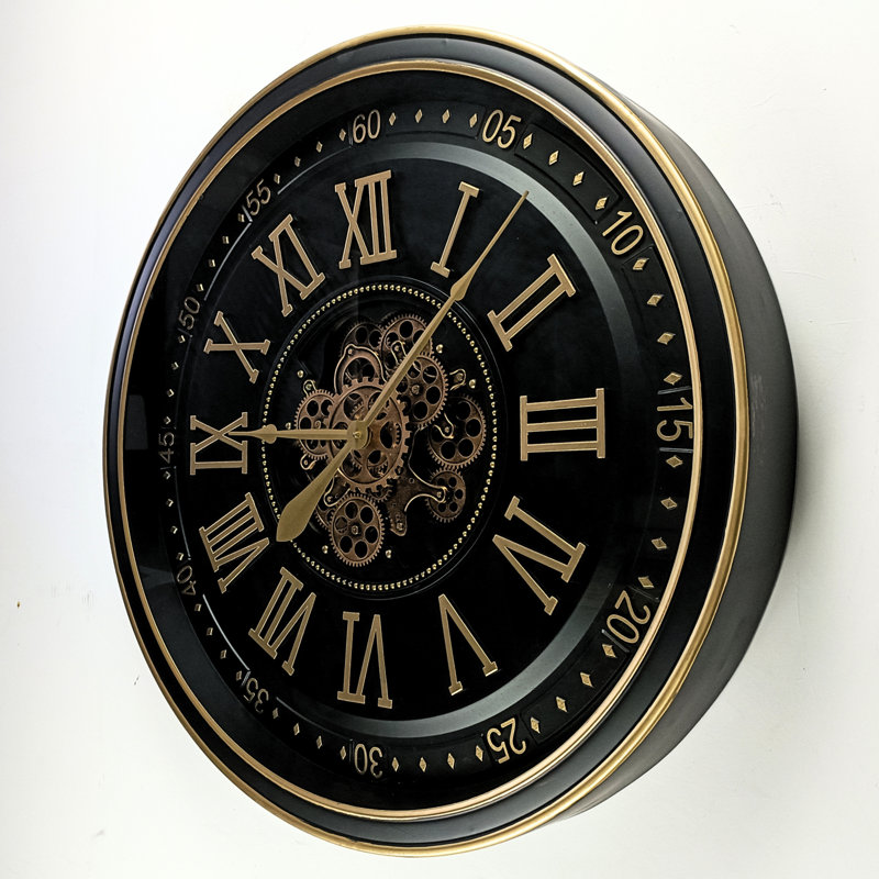 THE GEARS CLOCK Wall Clock with Real Moving Gears IR-LI_ 32 in Round "DUBLIN" BRONZE-ANTIQUE, Black Antique