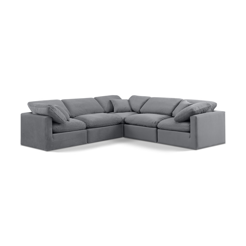 Itala Velvet L-Shaped Sectional Reversible, Grey Velvet