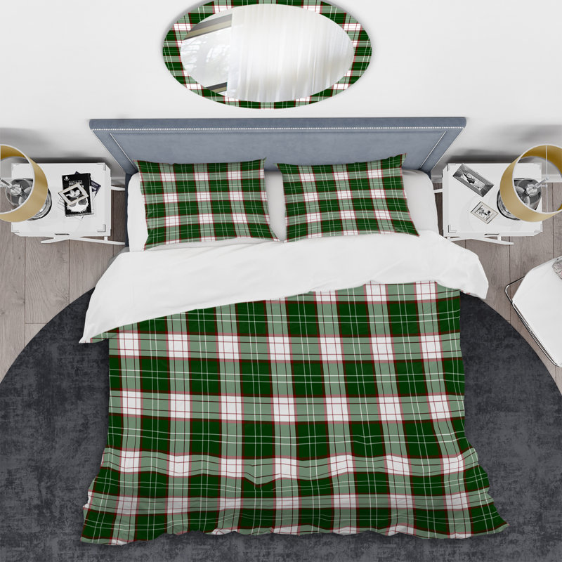 Green And White Checked Tartan Polyester Gingham Duvet Cover