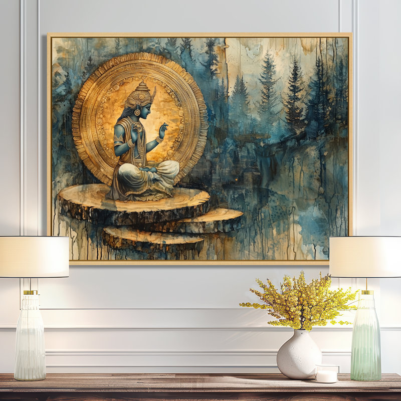 «Gurule Large Indian God In India Landscape III - Hindouisme», art mural, Impression sur cadre flottant, Crème