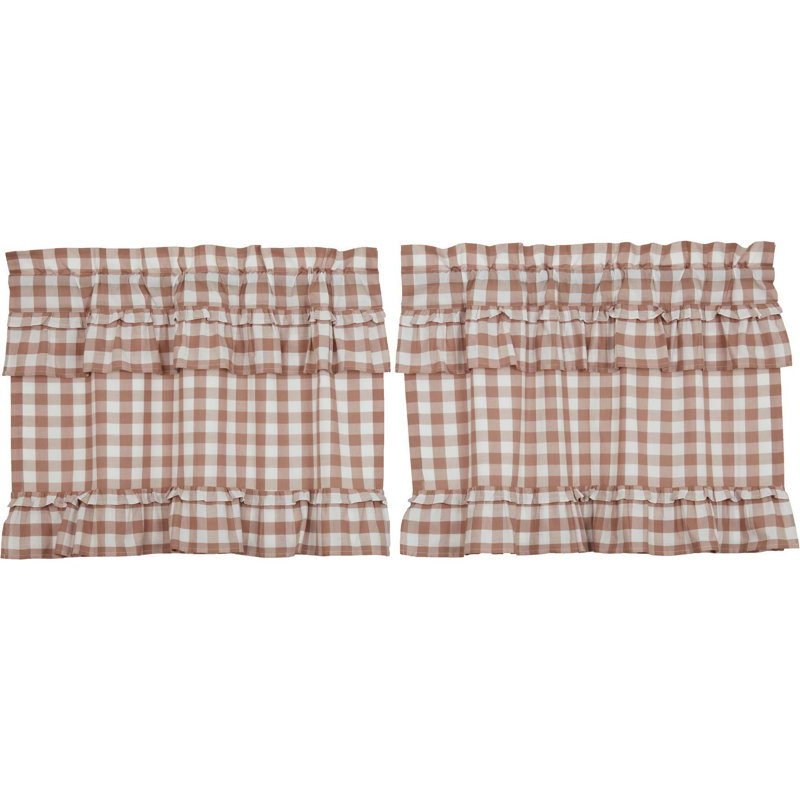 Annie Buffalo Check Cotton Cafe Curtain, Portabella, 72" W x 24" H