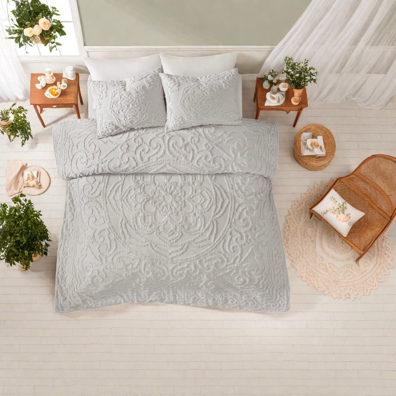Ensemble de literie en chenille de coton de qualité supérieure, style toutes saisons