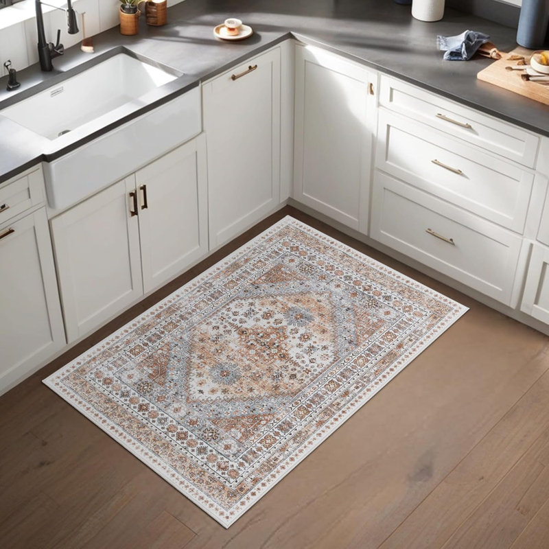 Tapis lavable antidérapant Medallion (orange), Rectangulaire 2 pi x 3 pi
