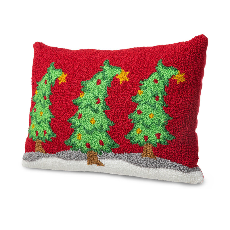 Classic Christmas Trees Hooked Rectangular Throw Pillow