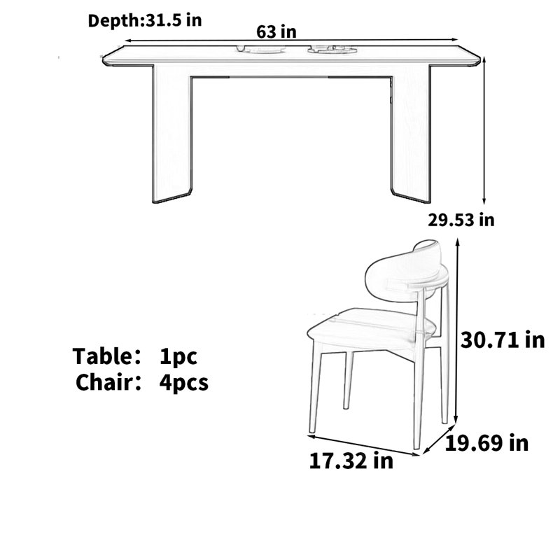 Italian minimalist sintered stone dining table, 29.53"H x 63"L x 31.5"W