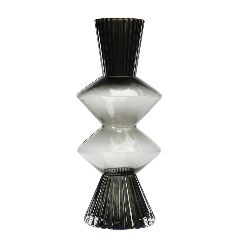 Smoke Glass Fluted Vase with Curved Triangles