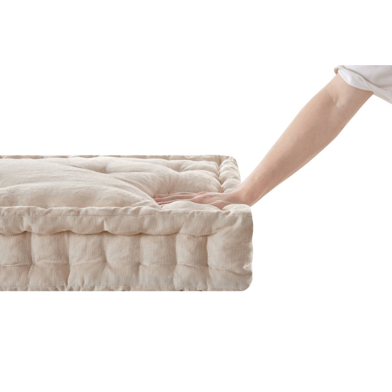 Ivory Chenille Tufted Square Floor Cushion