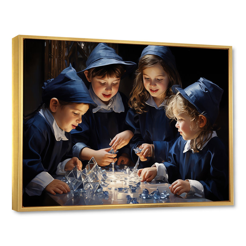Judaïsme, famille, drame dramatique II, H 16 po x l 32 po x P 1 po, Cadre flottant doré