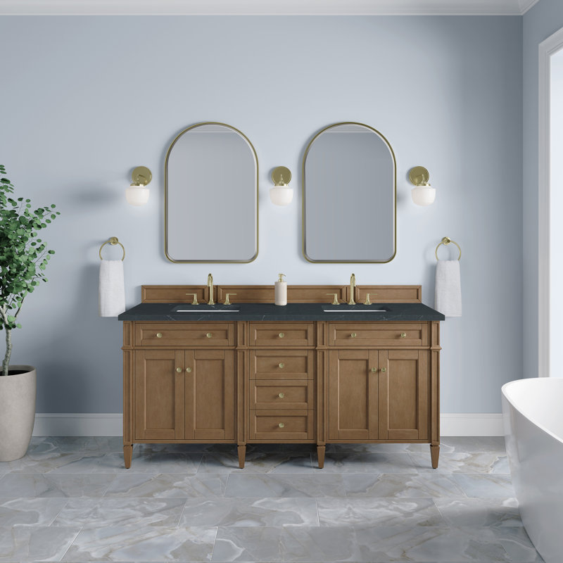 Meuble-lavabo double l 72 po Dussault, Pierre de savon anthracite, 8 po, Pacane