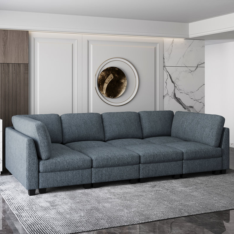 Large Sofa, 35 Inches Seat Depth Frost-Velvet Upholstered Modular Sofa Sleeper Couch With Removable Cushion Cover, Black