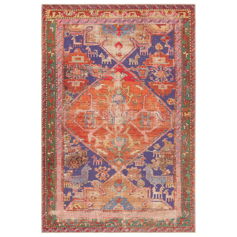 Damaya Machine Washable Power Loomed Performance Orange/Purple Rug, Rectangle 4' x 6'