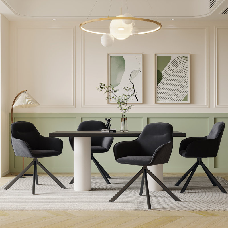 48.5cm H Fabric Upholstered Dining Chair with Arm, Black Velvet