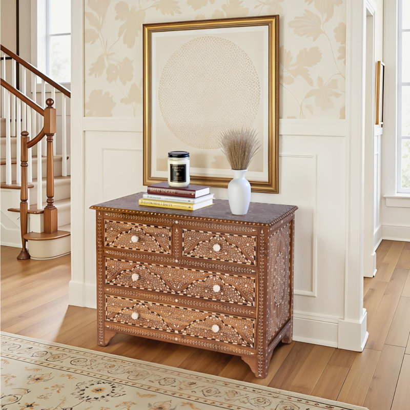 Commode décorative rectangulaire 4 tiroirs en os l 40 po Rashmi