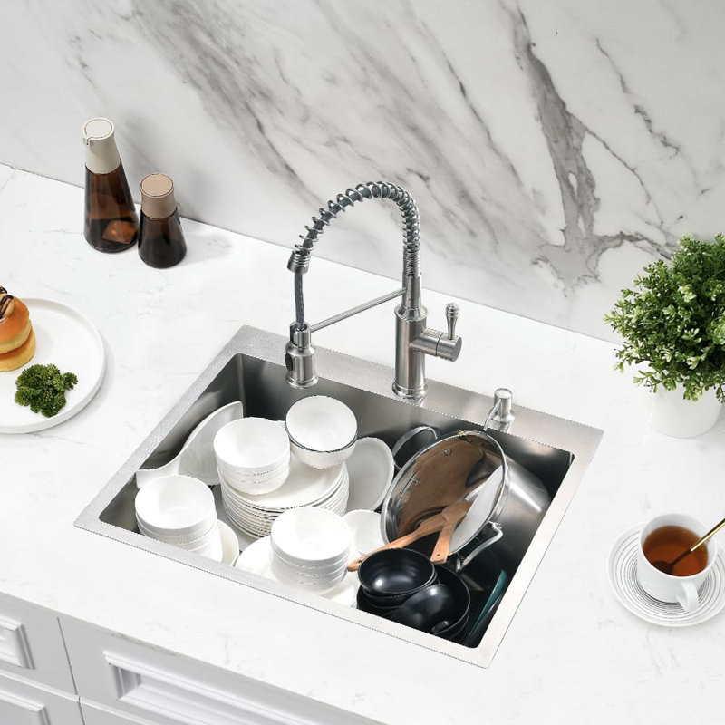 23-Inch Drop-In Stainless Steel Kitchen Sink, Single Bowl Deep Basin With Drain Strainer, Sound Dampening, Fast Drainage, Scratch-Resistant, Heat-Resistant, Rust-Resistant