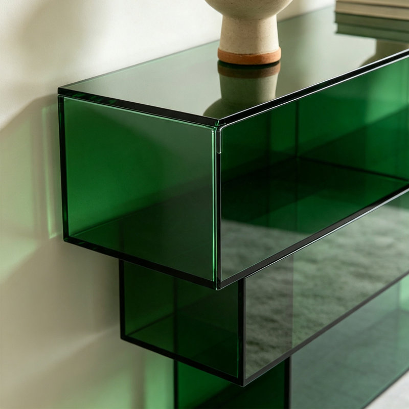 Console en acrylique vert, H 29,53 po x l 55,12 po x P 11,81 po