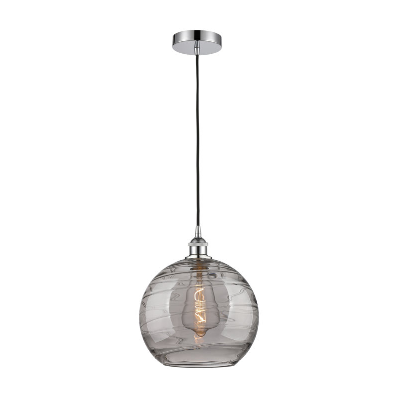 1 - Light Single Globle Pendant, Polished Chrome, 13.38" H x 12" W x 12" D, Light Smoke