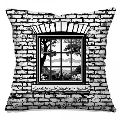 Brick Wall With Window Double Sided Throw Pillows