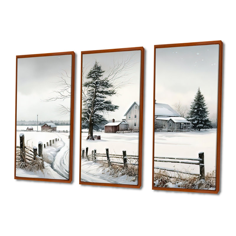 Nebraska Farm In Winter - ensemble d'art mural sur toile, H 40 po x l 60 po, Cadre flottant brun