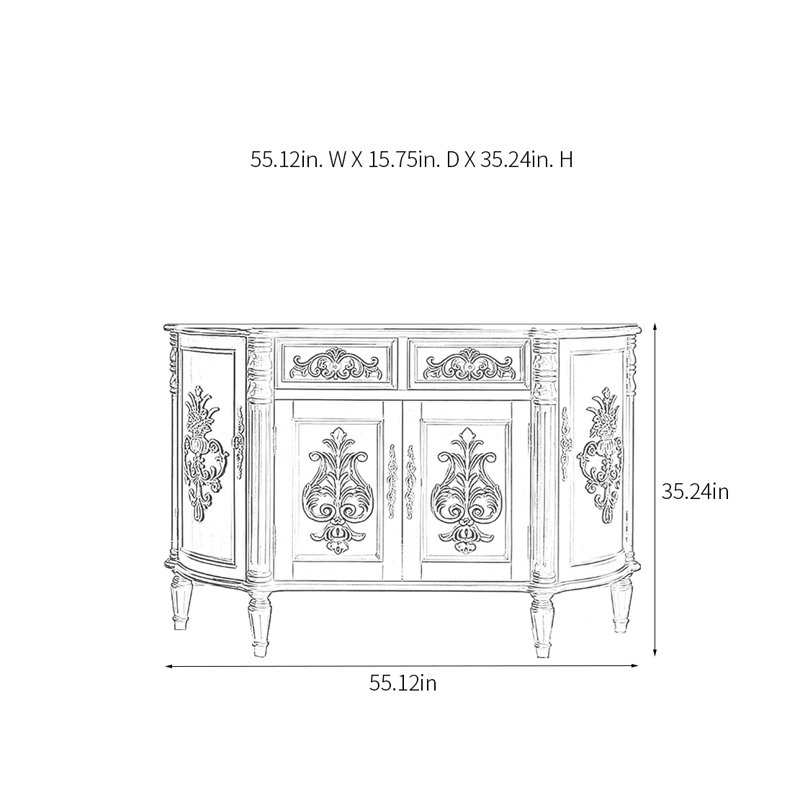 Buffet rétro avec 4 portes et 2 tiroirs, Bleu